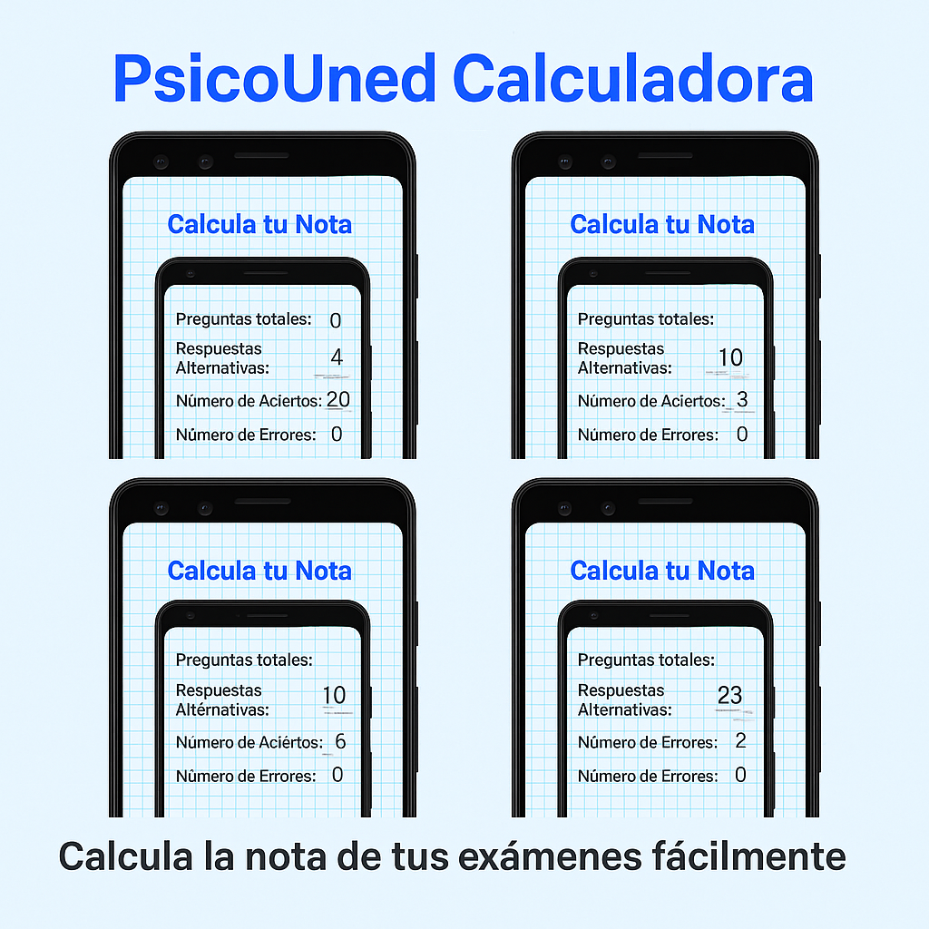 Mockup de la aplicación PsicoUNED Calculadora